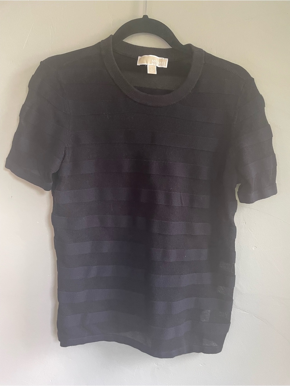 Michael Kors Short-Sleeve Black Sweater with Illusion details